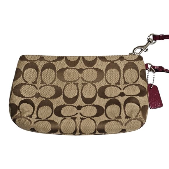 Coach Park Signature Medium Wristlet Khaki & Red F51685 Wallet C Zip - Picture 3 of 7